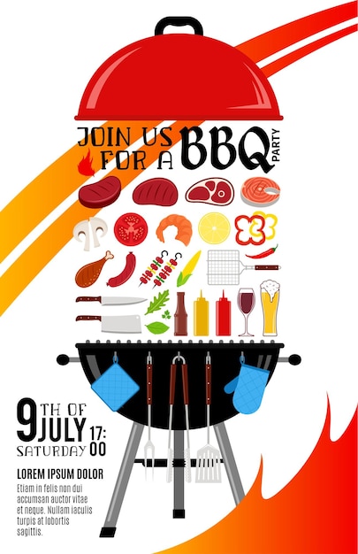Invitación a una fiesta de barbacoa vectorial