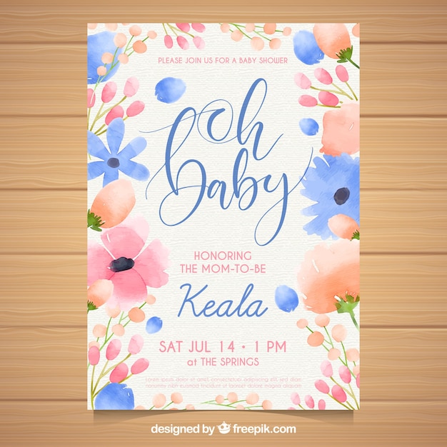 Invitación de fiesta del bebé en estilo acuarela