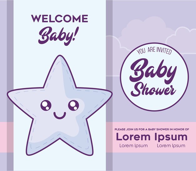 invitación de la fiesta de bienvenida al bebé con el icono de la estrella linda, diseño colorido. ilustración vectorial