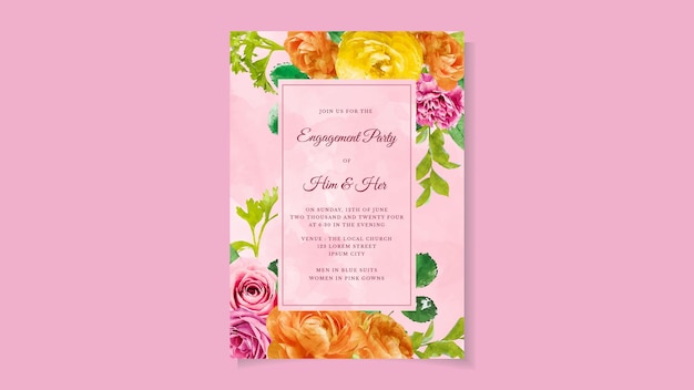 Invitación de fiesta de compromiso floral para boda en invitación de flor botánica romántica