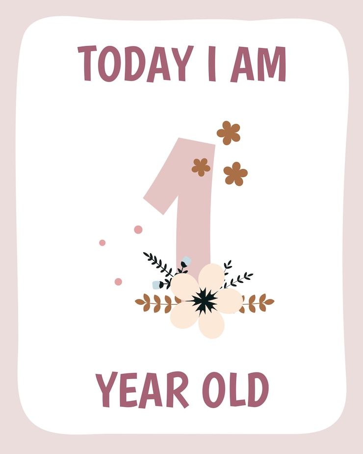 Vector invitación de fiesta de cumpleaños de 1 año con flores plantilla de tarjeta de felicitación ilustración vectorial
