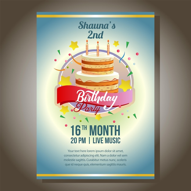 invitación de fiesta de cumpleaños azul con torre de pastel