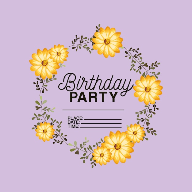 Invitación de la fiesta de cumpleaños con corona floral