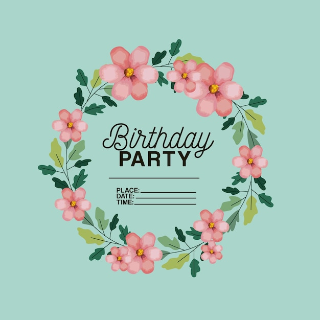 Invitación de la fiesta de cumpleaños con corona floral