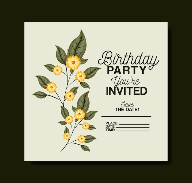 invitación de la fiesta de cumpleaños con decoración floral