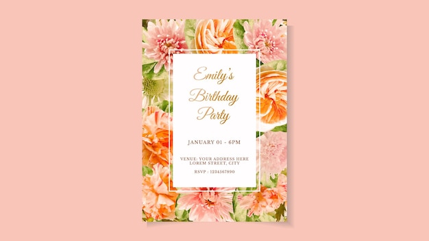 Invitación de fiesta de cumpleaños floral con flores elegantes