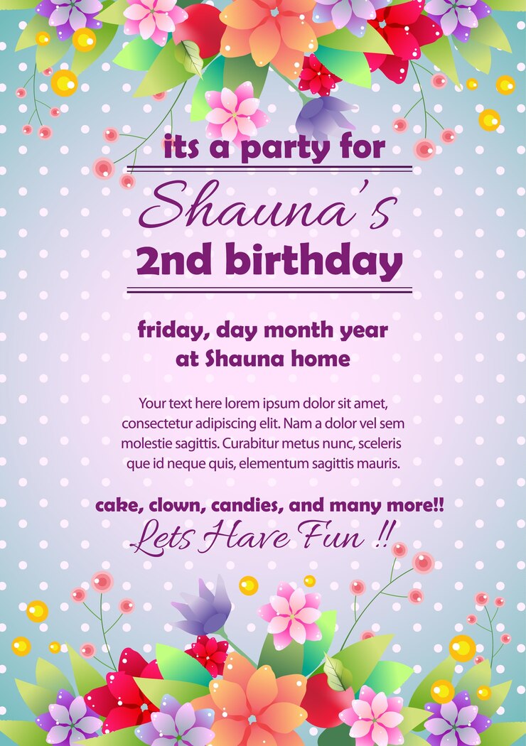 Invitación de la fiesta de cumpleaños con linda flor