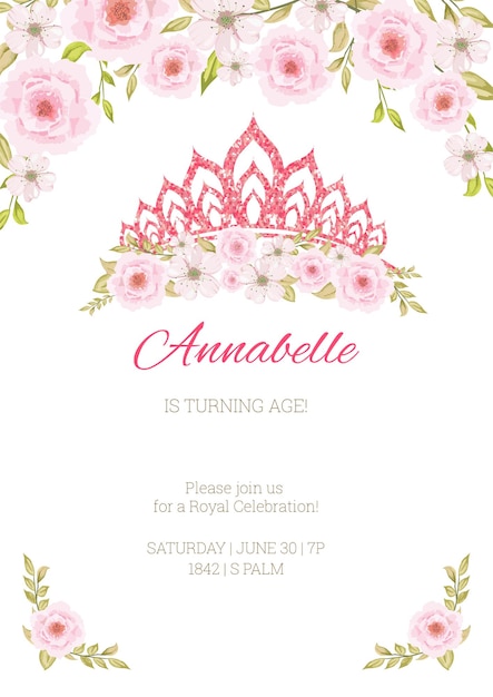 Invitación a la fiesta de cumpleaños de la princesa Plantilla para invitación de baby shower Es una niña