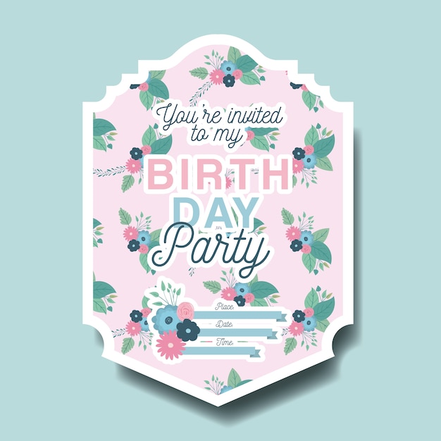 Invitación de fiesta feliz cumpleaños con decoración floral