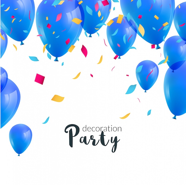 Vector invitación de fiesta de feliz cumpleaños con globos de colores y confeti