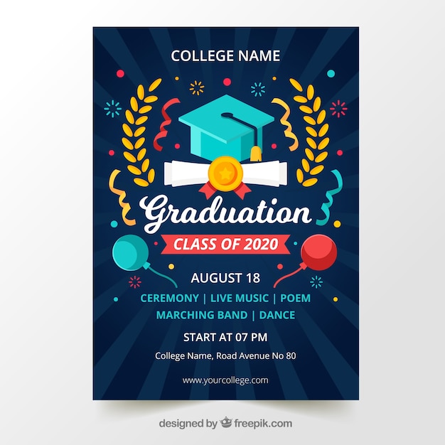 Invitación fiesta de graduación diseño plano