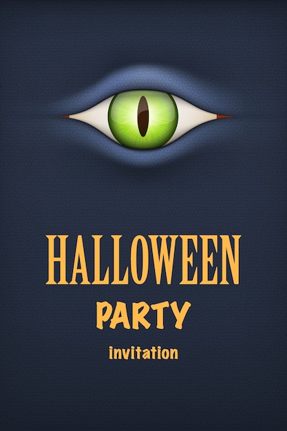 Invitación de fiesta de Halloween con ojo de monstruo. Tema oscuro.