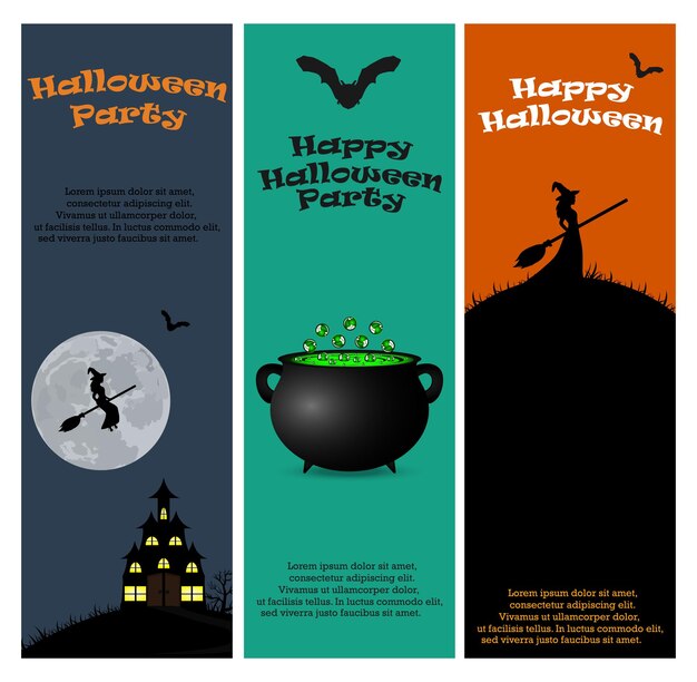 Invitación a una fiesta de Halloween Tarjeta de banner vertical conjunto ilustración de vector de tarjeta de felicitación