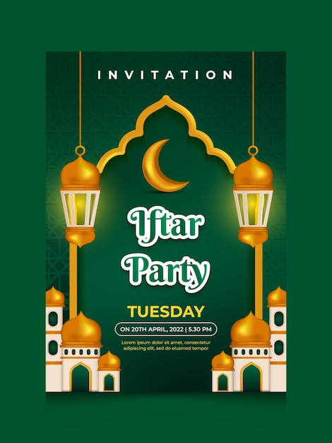 Invitación de fiesta iftar con color verde.