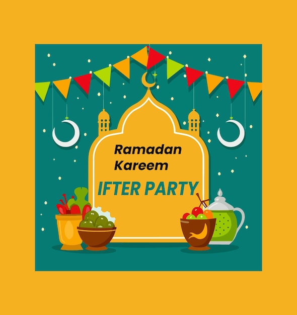 Vector invitación a la fiesta de iftar con el estandarte de ramadán kareem