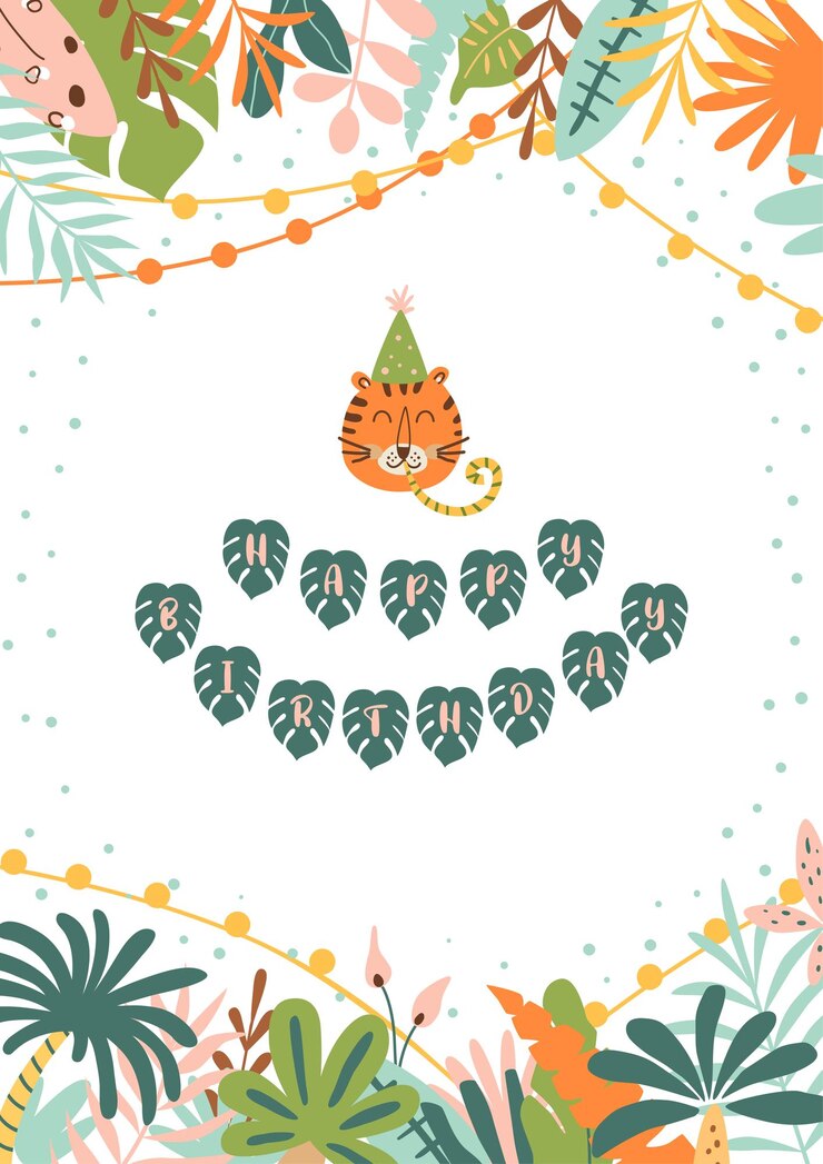 Vector invitación a fiesta en la jungla invitación a fiesta de cumpleaños tropical marco de hojas de palma en la jungla plantilla de fiesta salvaje con cabeza de tigre divertida tarjeta decorativa salvaje linda ilustración vectorial brillante