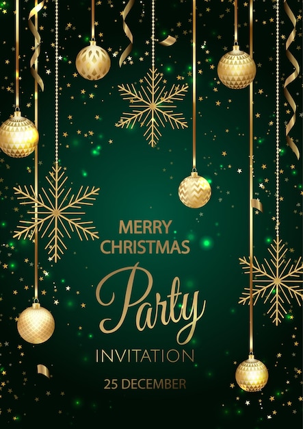 Invitación de fiesta de Navidad feliz. Feliz año nuevo decoración de la tarjeta. Fondo de invierno. Vacaciones estacionales.