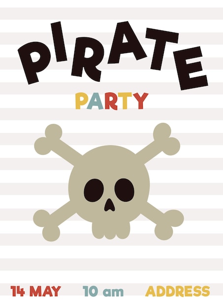 Invitación a una fiesta de piratas cumpleaños una tarjeta para una fiesta infantil barco pirata calavera cangrejo cofre del tesoro