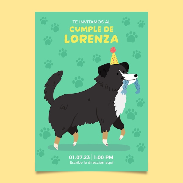 Invitación de fiesta en la piscina para perros dibujada a mano