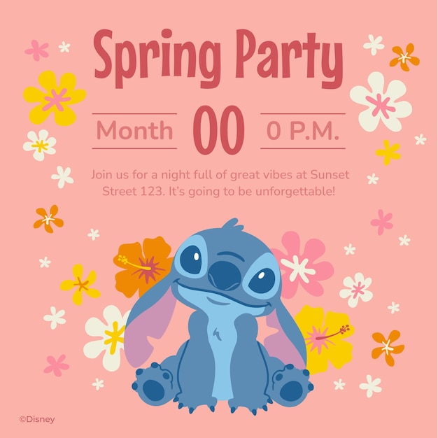 Invitación a la fiesta de primavera de Lilo y Stitch