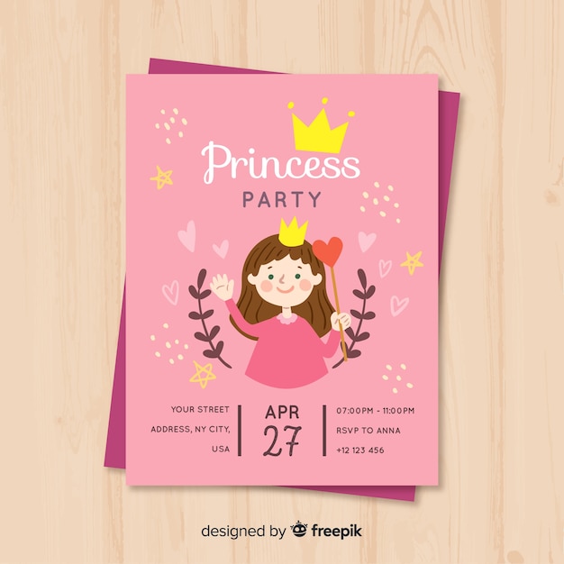 Vector invitación fiesta de princesas dibujada a mano