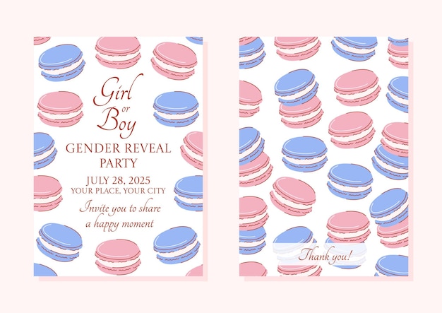 Invitación a una fiesta de revelación de género con macarrones