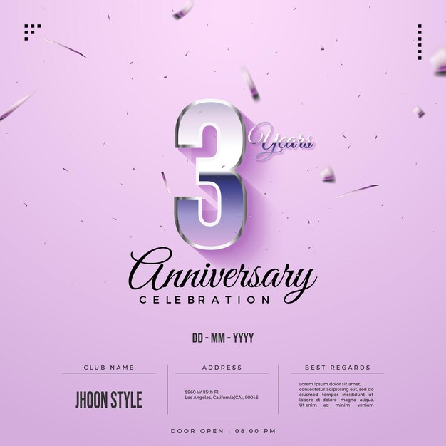 Invitación a la fiesta del tercer aniversario completa con fecha y lugar