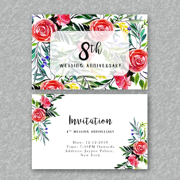 Invitación floral del aniversario de boda de la acuarela