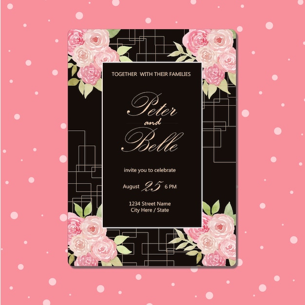 Vector invitación floral de la boda de la acuarela