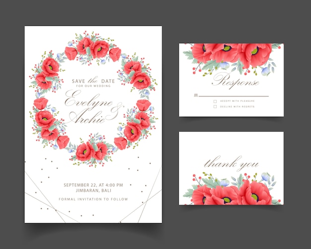 Invitación floral de la boda con la flor de la amapola