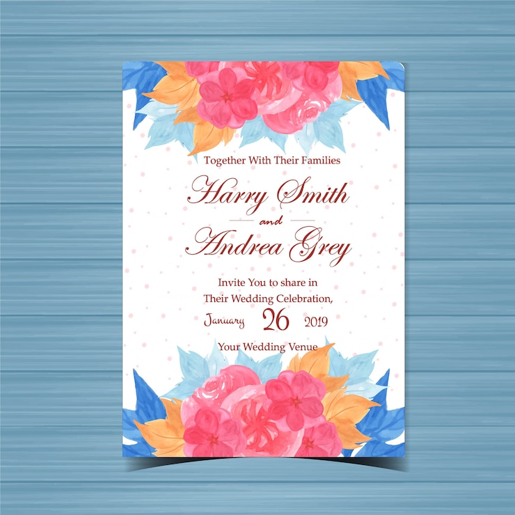 Vector invitación floral de la boda con la flor rosada hermosa