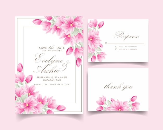 Invitación floral de la boda con flores de magnolia