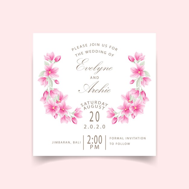 invitación floral de la boda con flores de magnolia