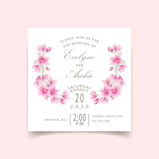 Vector invitación floral de la boda con flores de magnolia