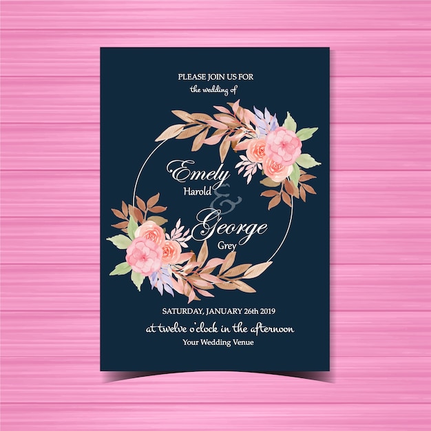 Invitación floral de la boda con el marco hermoso de la flor