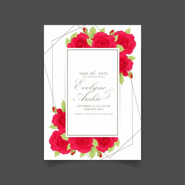 Invitación floral de la boda con rosa roja