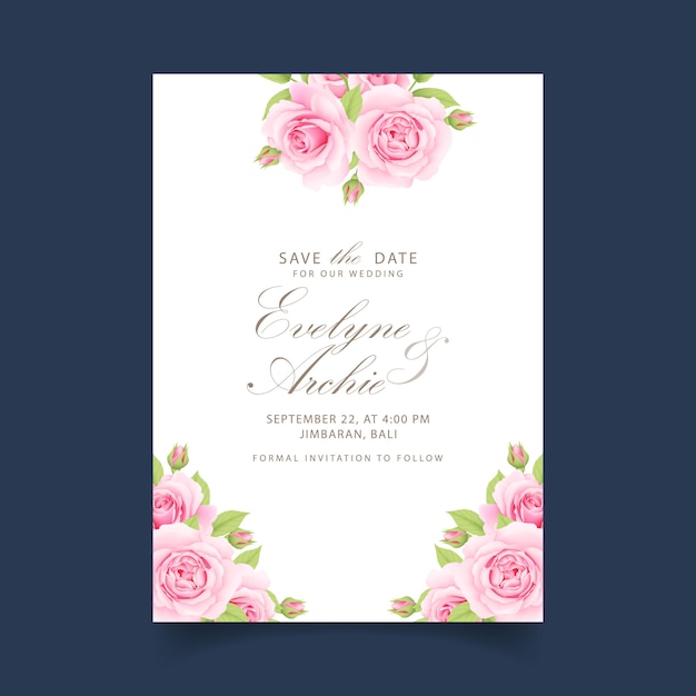 Vector invitación floral de la boda con rosa rosa