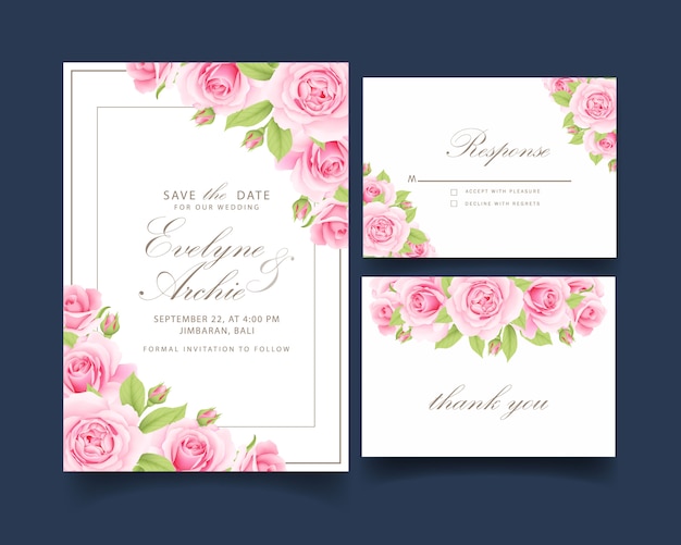 Invitación floral de la boda con rosa rosa