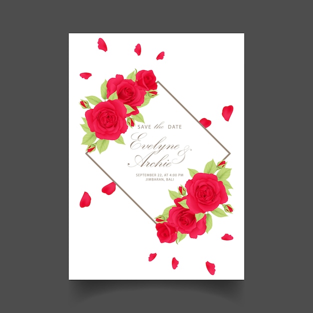 Invitación floral de la boda con rosec rojo