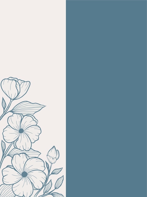 Invitación floral dibujada a mano con azul azulado y beige