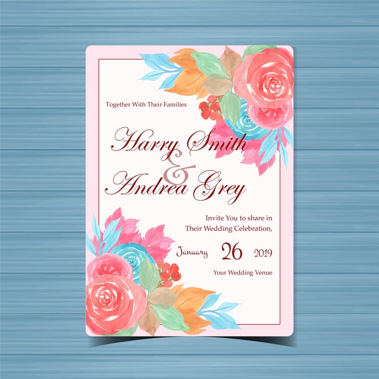 Vector invitación floral hermosa de la boda con las flores coloridas