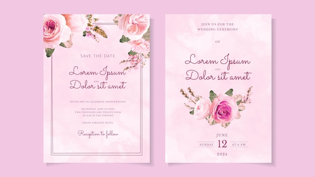 Invitación floral hermosa de la tarjeta de boda en la invitación rosada de las flores del tema del amor
