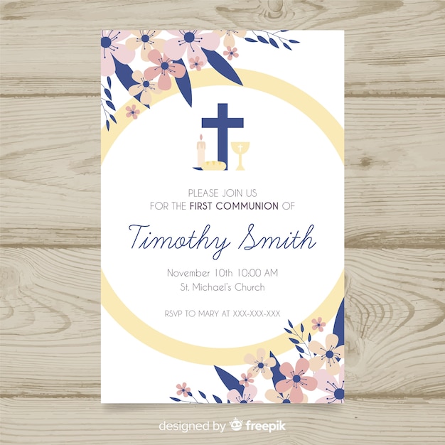 Vector invitación floral primera comunión