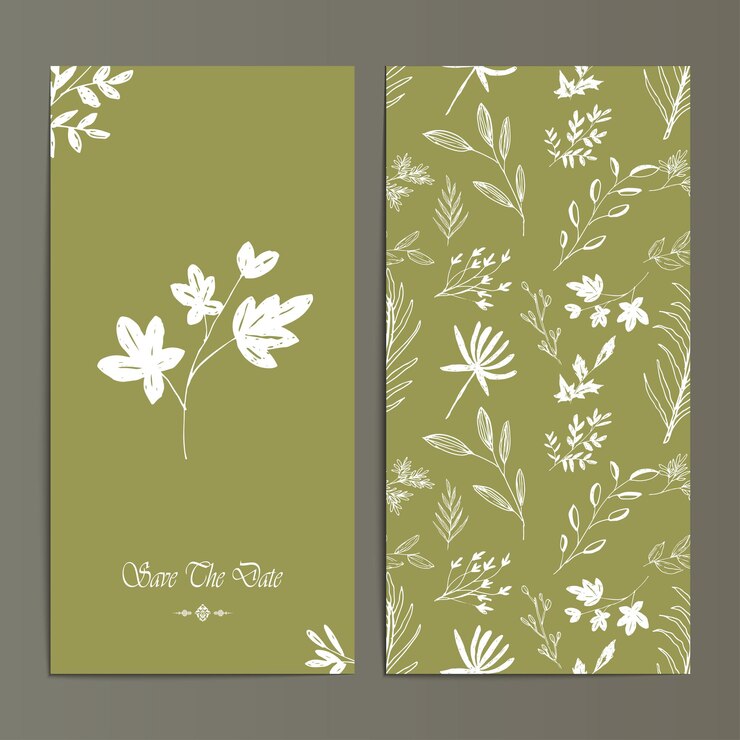 Vector invitación floral de la tarjeta de boda del arte de línea en fondo verde
