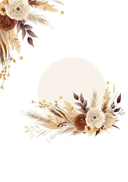 Invitación de fondo marrón blanco y beige bocadillo pintura en acuarela con flora y flores