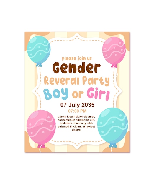 Invitación de género invitación de género niño o niña globo globo vector simple lindo