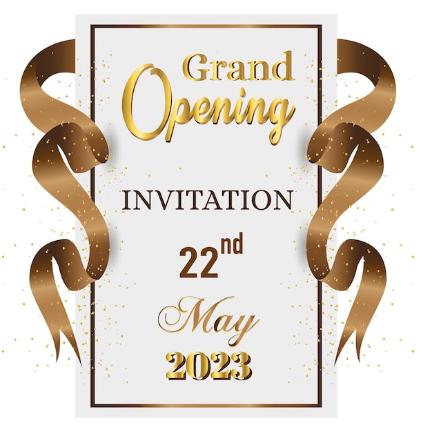 Invitación de gran inauguración el 22 de mayo con cinta y confeti