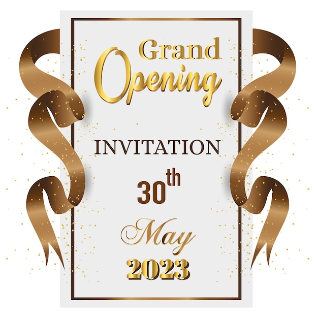 Invitación de gran inauguración el 30 de mayo con cinta y confeti