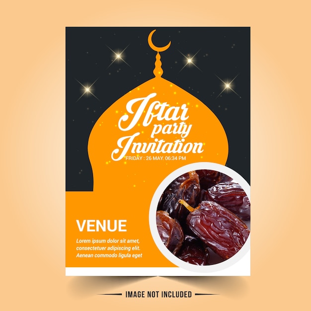 Invitación de iftar con comida y té en estilo plano