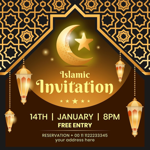 Invitación Iftar islámica realista de oro